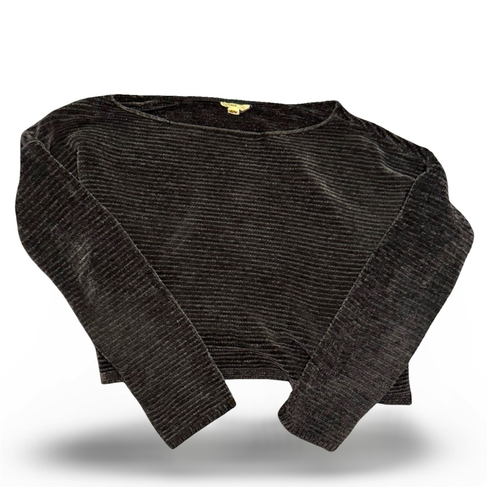 Garage Black Cropped Velvety Ribbed Sweater